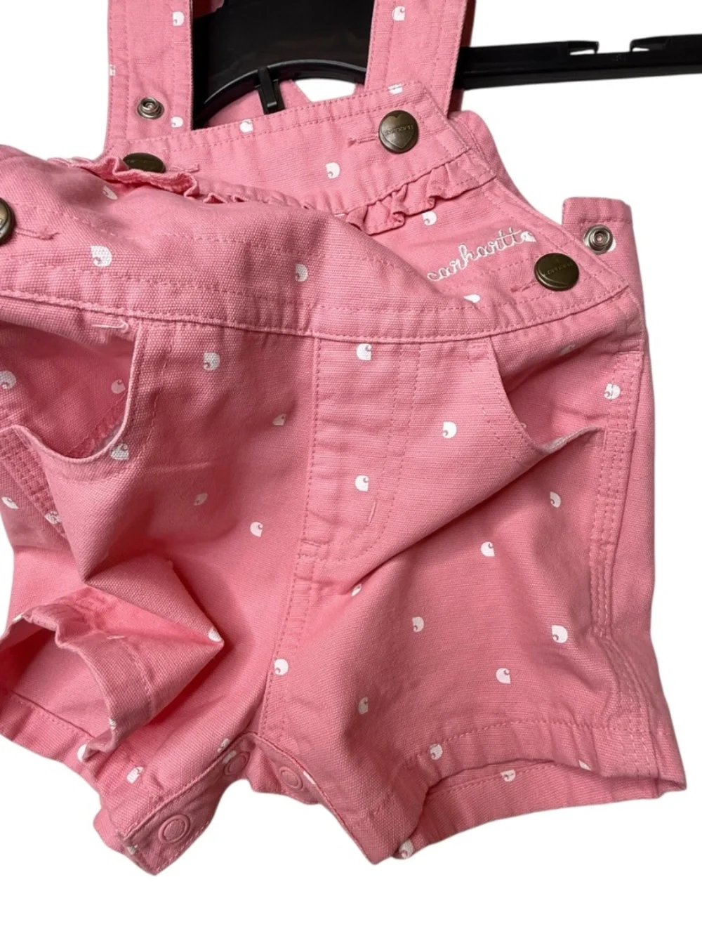 Carhartt Rose Pink White Polka Dots Ruffle Pocket Shortails